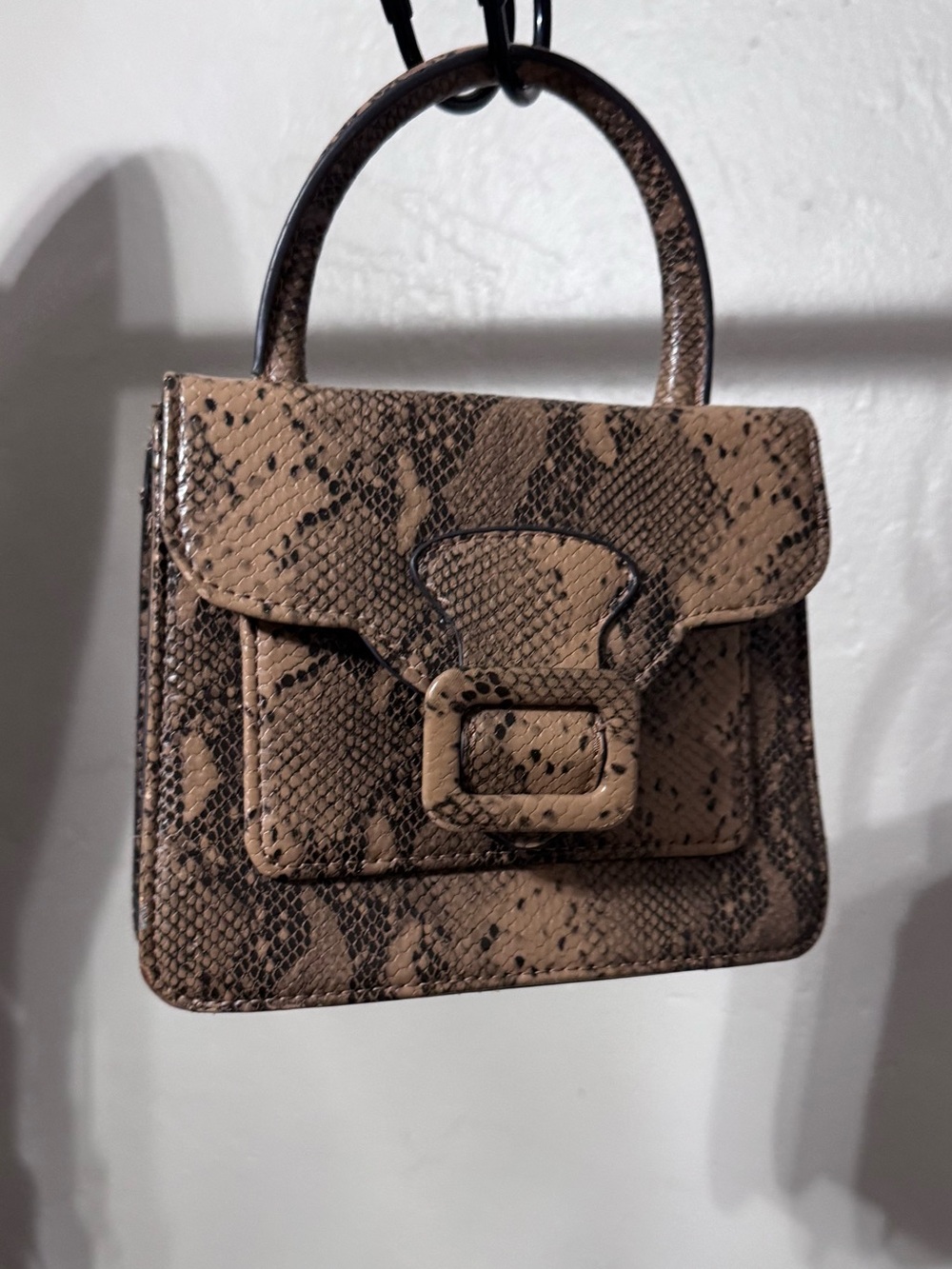 Urban Outfitters Brown Snake-Print Top Handle Mini Bag